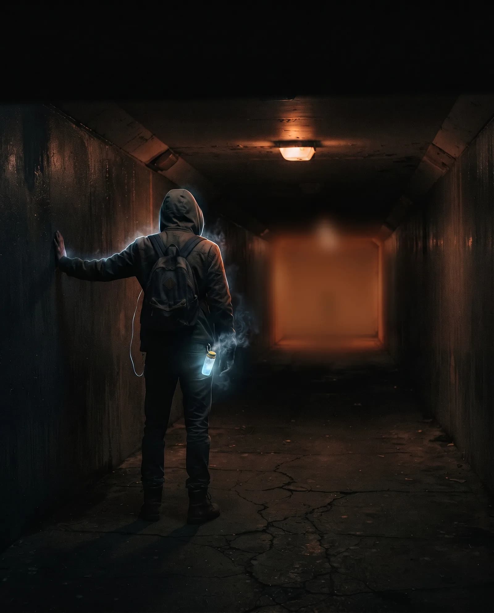A Canary at the mouth of an underpass, something barely there in the lit opening at the far end